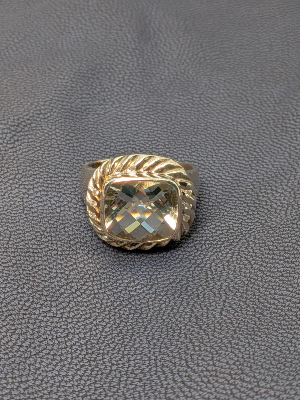 Vintage 925 Sterling Silver Green Amethyst Cable Twist Ring Size 7.5 11g